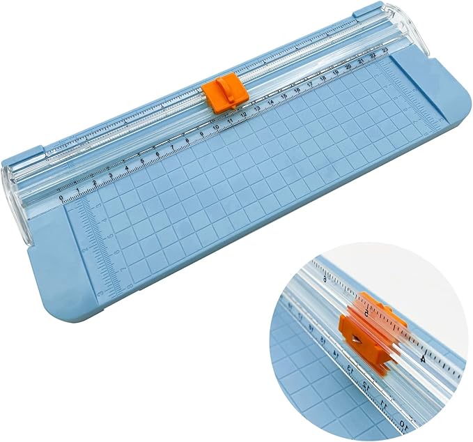 Paper Cutter, A4 Paper Trimmer with Security Safeguard & Side Ruler Portable Straight Edge Cutter for Scrapbooking Craft Paper, Photos, Label, Cardstock (Blue)