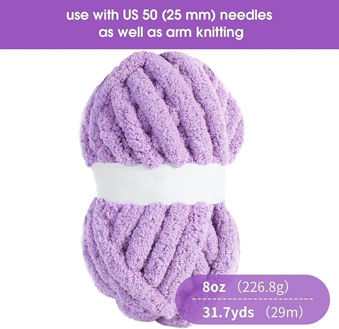 HOMBYS 8 Pack Assorted Chunky Yarn for Crocheting,Super Bulky Large Soft Fluffy Yarn,Plush Fuzzy Yarn,Thick Chenille Yarn for Hand Knitting/Arm Knitting,4 Cream,4 Purple(27yds,8 oz Each Skein)