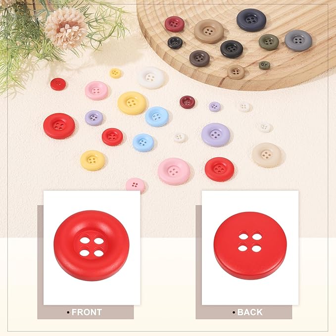 HARFINGTON 50pcs Sewing Button 18mm (11/16 Inch) 4 Holes Resin Thickened Round Crafting Replacement Buttons for Clothing DIY Crafts Decoration, Red