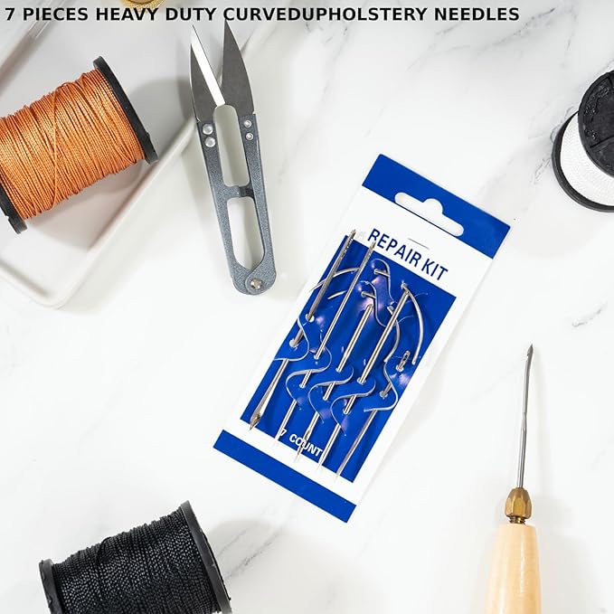 Upholstery Sewing Kit, Heavy Duty Sewing Kit with Upholstery Needle and Thread, Canvas Repair Kit Include Sewing Awl & Leather Sewing Needles and Nylon Thread for Repairing Leather, Shoes, Furniture
