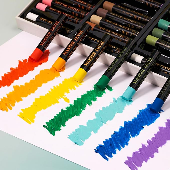 LIGHTWISH Professional Oil Pastels, 48 Vibrant Colors Plus 4 White, Set of 52, Creamy and Pigmented Artist Soft Oil Pastels for Blending, Layering & Shading