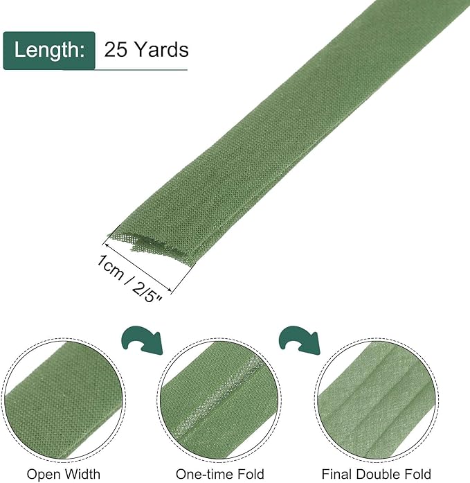 MECCANIXITY 2/5 Inch Double Fold Bias Tape Continuous Bulk Bias Tape for Sewing, Seaming Quilting Hemming Binding Crafts (Light Green 25 Yards)