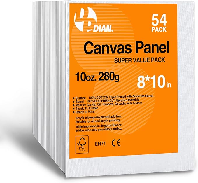 Canvas Boards for Painting 54 Pack, 8 inch x 10 in Pack, Artist Canvas Panels for Oil & Acrylic Painting
