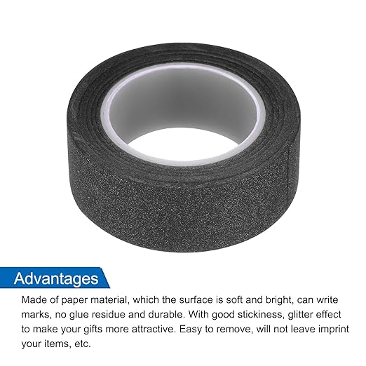 MECCANIXITY 4 Pcs 0.6 Inch x 11 Yards Glitter Washi Tape Black Crafting Tape Glitter Masking Tape Decorative Tape Self Adhesive Stick for Festival Decoration Scrapbooking,Planner,DIY