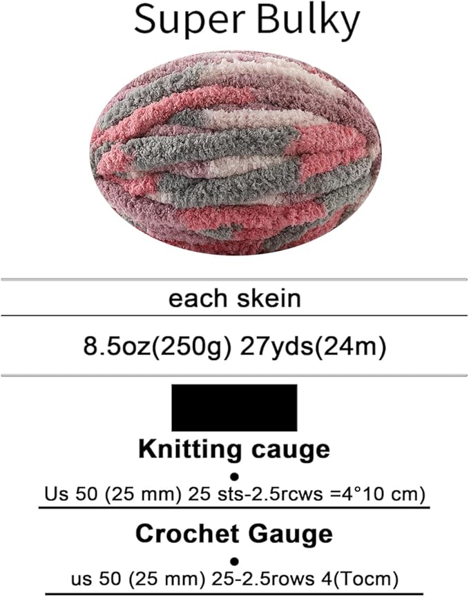 Chunky Yarn for Hand Knitting, No7 Thick Yarn, 250Grams 32Yards, Pack of 4, Perfect for Knitters and Crafters (cherryBlossoms Fall)