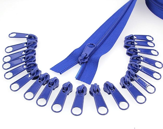 Leekayer #5 Blue Nylon Coil Zippers by The Yards Bulk 10 Yards with 25pcs Sliders for DIY Tailor Sewing Craft,Bag,Luggage,Dress,Sofa Cushion,Pillow(Blue)