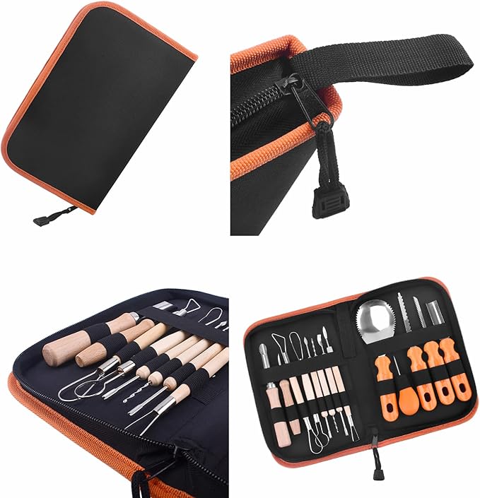 Halloween Pumpkin Carving Tools,Jack-O-Lanterns 13 Piece Professional pumpkin cutting carving supplies tools Kit stainless steel lengthening and thickening with Handbag