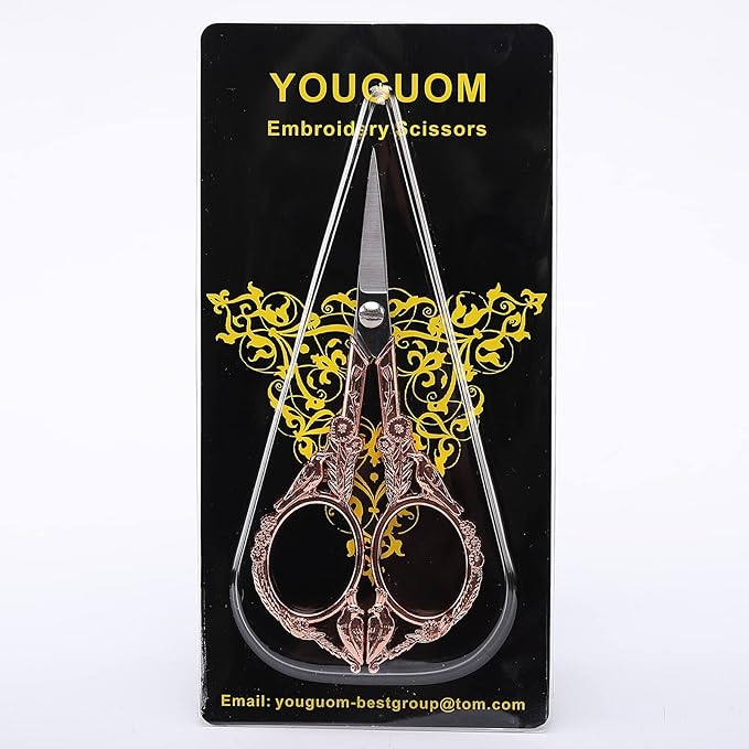 Sewing Embroidery Scissors – Small Vintage Sharp Pointed Tip Shears for Craft, Artwork, Handicraft DIY Tool, 4.6in Rose Gold Bird Style