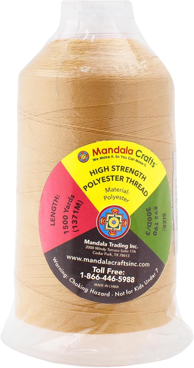 Mandala Crafts Blonde Heavy Duty Thread - 1500 Yds Tex 90 Bonded Polyester Threads for Sewing Drapery, Jeans, Leather, Hair, Outdoor Marine Upholstery