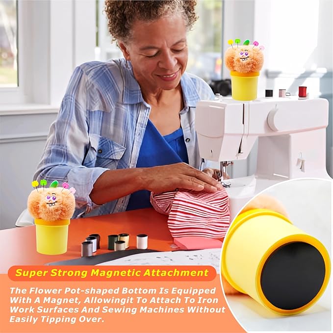 Pumpkin Pin Cushion Sewing Tool Set with Magnetic Storage, Including 50 Cute Flowers Needles, Threader, Thimble ＆Tape Measure, Pin Holder for Sewing DesksApplique & Patchwork Crafter.