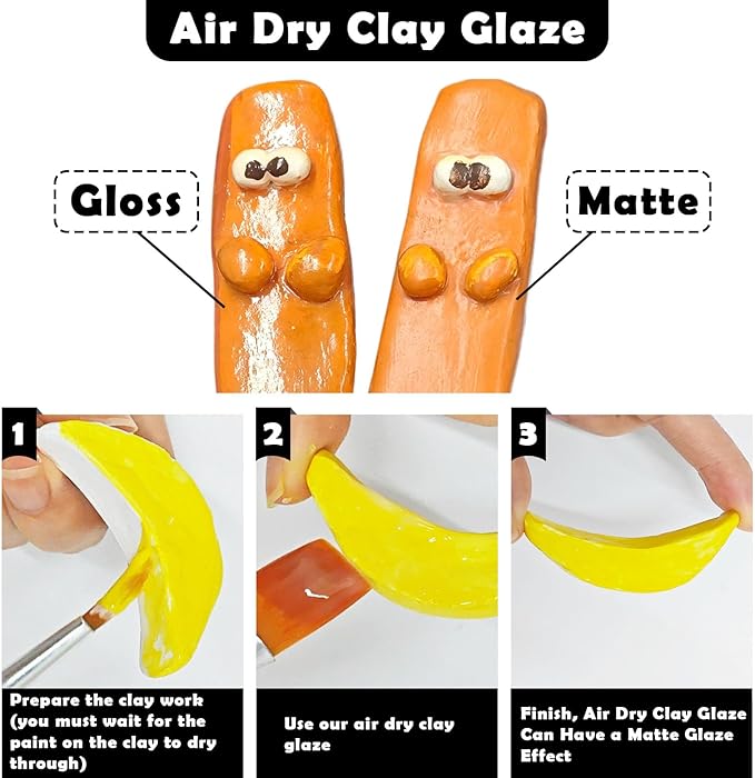 EIGTWEN 100ml Air Dry Clay Glaze and 29pcs Clay tools kit, Matte Clay Varnish Protects Clay from Surface Wear, Pottery Tools Can be Used for Stippling, Carving, Molding, and Shaping Clay Crafts(Matte)