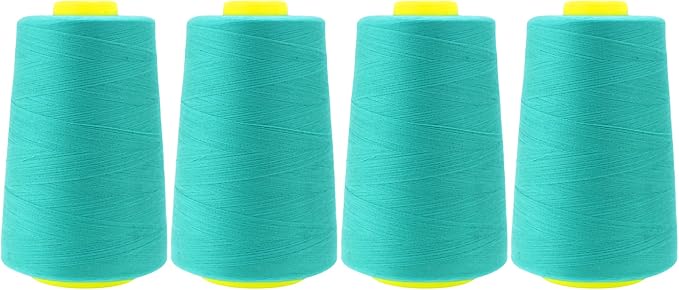 Mandala Crafts 4 Pack of Serger Threads Cones Spools - 40S/2 24000 Yards Polyester Aqua Threads for Sergers Machine and Overlock Quilting Sewing Machine