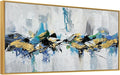 Large 100% Hand Painted Oil Painting 3D Texture Framed Canvas Wall Art White Black Blue Green Home Decor Abstract Gold Leaf Wall Painting for Living Room Bedroom Office 48x24in