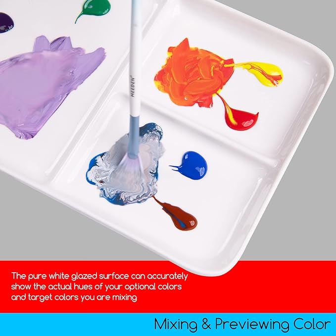 MEEDEN Ceramic Artist Paint Palette, Rectangle Porcelain Watercolor Palette, 10'' × 7'' Ceramic Mixing Tray for Gouache, Watercolor, Acrylic Painting