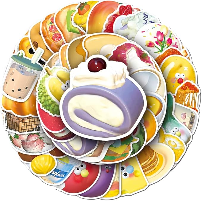 Simulated Food(Pizza Hamburger) Stickers Vinyl Stickers for Teens Boys Girls|50 Pcs|Popular Stickers for Laptop Water Bottle Hydroflask Luggage Phone Tablet,Cartoon Waterproof Decals(3D Lifelike Food)