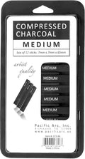 Pacific Arc Compressed Charcoal Sticks Medium 12 Pack for Drawing, Sketching, and Shading