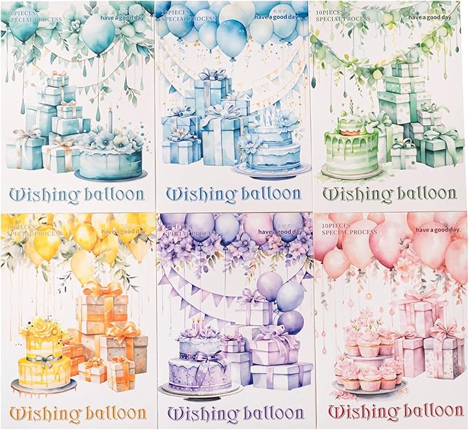 60 PCS Exquisite Fantasy Wishing Balloon Glitter Shiny PET Sticker, Decorative Birthday and Holiday Themed Shine Stickers for Scrapbooking, Journaling, Waterproof DIY Crafts and Junk Journal Supplies
