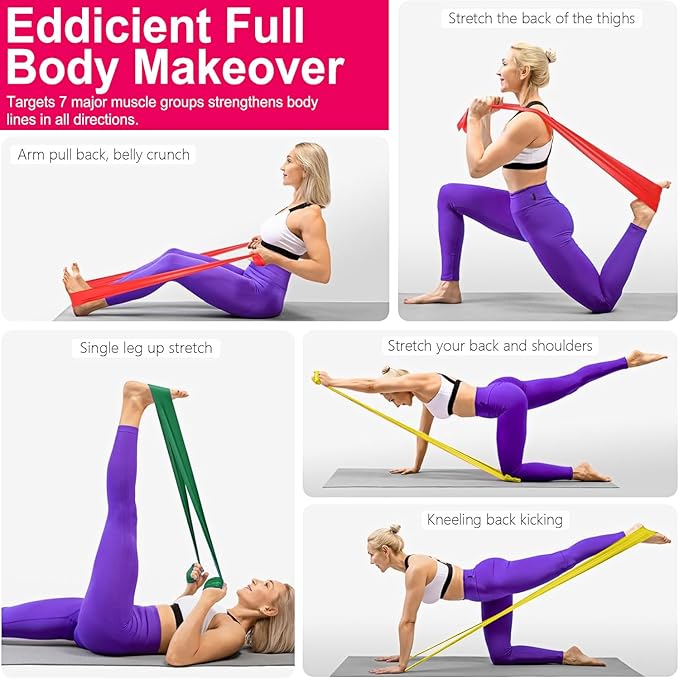 18PCS Resistance Bands Bulk, Non-Latex Physical Therapy Bands, Professional Flat Bands for Trainers, Pilates & Home Gym Full Body Workout, Strength Training, Includes 6 Sets with Carry Bags