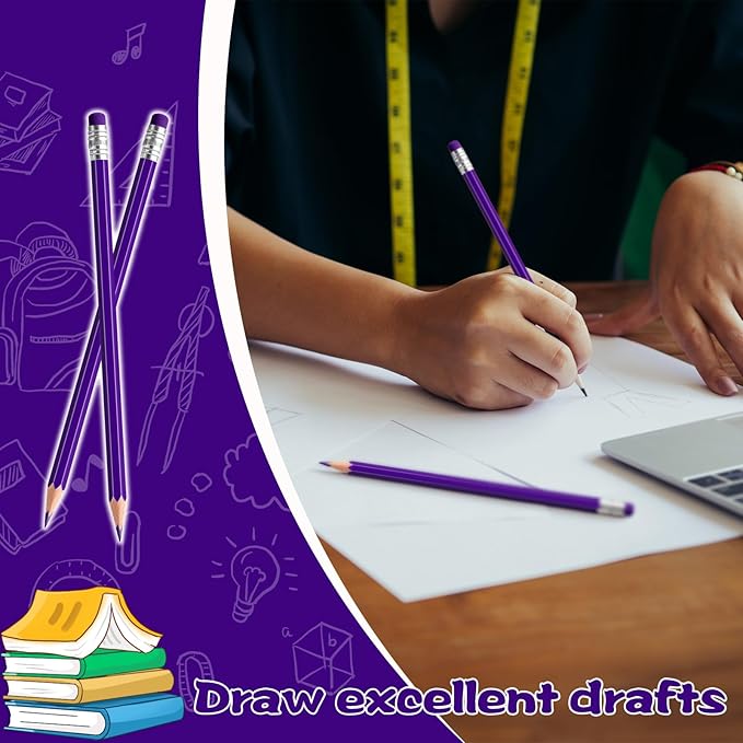 48 PCS Purple Checking Pencils Erasable Colored Pencils with Eraser Pre-Sharpened 2 HB for Checking, Grading, Tests & Office/School Supplies (Purple)