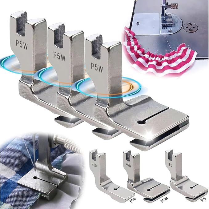 Generic Piping Sewing Machine Presser Foot, 2024 New Double Gathering Pleated Shirring Presser Foot, P5 P50 P5W Fits for Most of Sewing Machine (P5W,2), Silver, FRJYJ01
