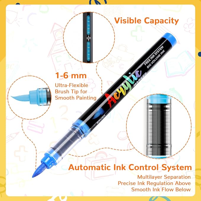 80 Colors Acrylic Paint Markers Brush Tip, Automatic Ink Control Acrylic Paint Pens Waterproof Acrylic Markers Set for Christmas Decorations, Stone, Wood, Glass, DIY & Art Supplies