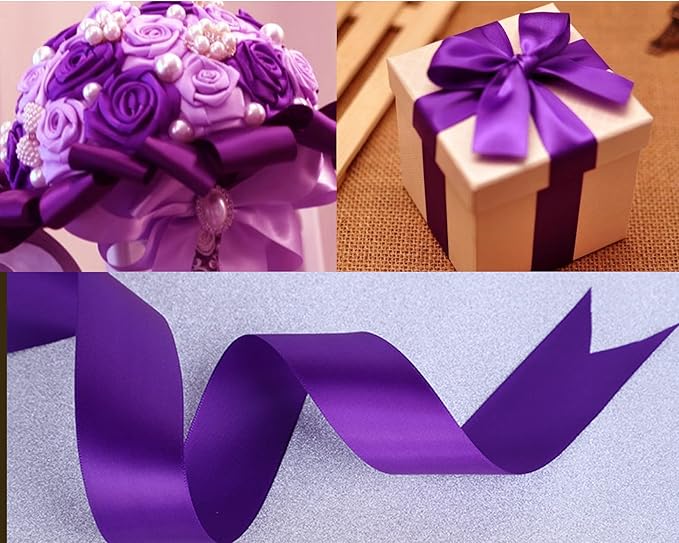 Double Face Purple Satin Ribbon 5/8 inch X 50 Yards Polyester Purple Ribbon for Gift Wrapping Very Suitable for Weddings Party Invitation Decorations and More