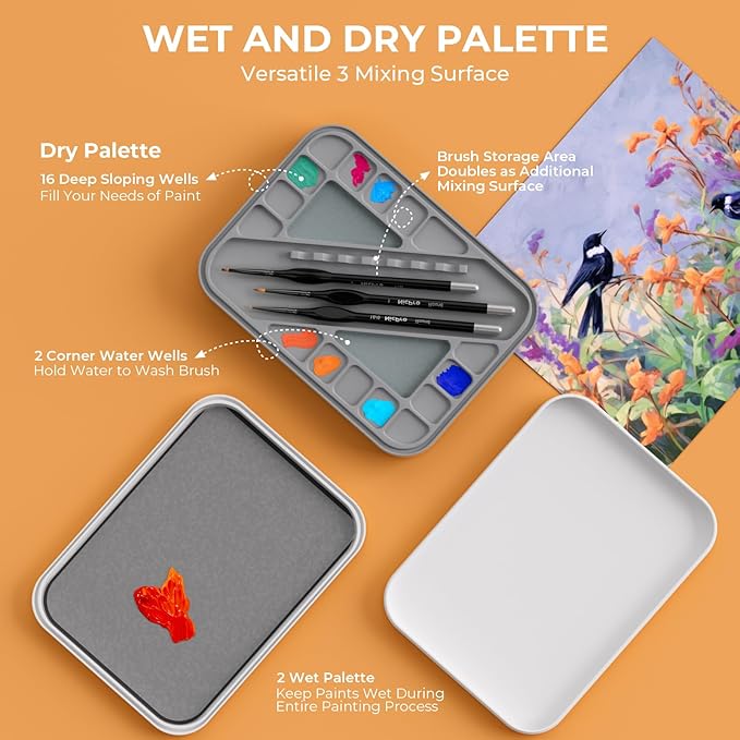 Nicpro Stay Wet Palette for Painting Miniature, Acrylic Paint Palette Tray with Lid, 100PCS Wet Pallet Paper, 4PCS Sponge, Brush Holder Paint Mixing Saver Palette for Miniature Model Paint