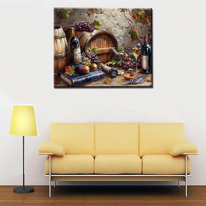 Tucocoo DIY Paint by Numbers for Adults Vintage Wine Fruit DIY Digital Oil Painting Acrylic Paint Fruit Wine Painting Kits Canvas Wall Art Wine Fruit DIY Retro Room Decor 16x20 Inch （Without Frame ）