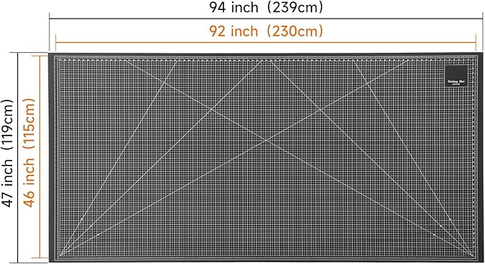 Extra Large 47'x94' Self Healing Cutting Mat，Non-Slip Worktable Mat，Black and White Side printed with precise grid lines