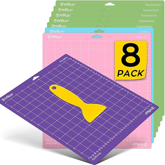 HTVRONT Cutting Mat, 8 Pcs Cutting Mat 12x12(Standard, Light, Strong, FabricGrip) Compatible with Cricut Maker 3/Maker 4/Maker/Explore 3/4/Air 2/One, Variety Adhesive Sticky Cutting Mats Accessories