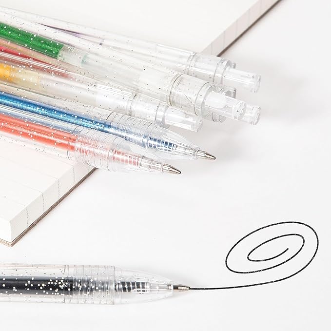 SMOOTHERPRO Glitter Retractable Gel Pens 18 Colors Metallic Colored Gel Pen 1.0 mm Bold Silver Glitter Gel Ink for Adults Coloring Journaling Drawing Doodling (GRP018N)
