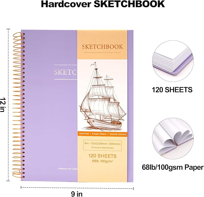 Yoment Sketch Book 9" x 12"： Spiral Bound Sketchbook for Kids Teens Adults Artists Beginners, School Supplies Art Supplies,240 Pages (68lb/100gsm) Premium Drawing Pad for Sketching Writing Painting