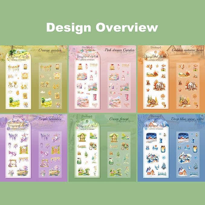 6pack Landscape 3D Epoxy Stickers, Cottagecore Aesthetic Scrapbook Supplies for Journaling, DIY Crafts, Phone Cases & Decorative Projects