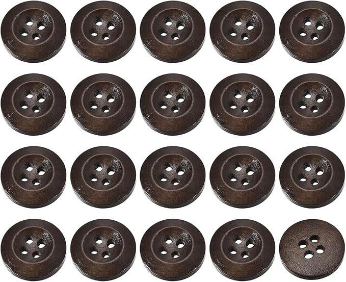 uxcell 50Pcs Wooden Buttons, 23mm(7/8") 4 Hole Round Wood Sewing Button Craft for Sewing DIY Craft Clothing, Dark Brown