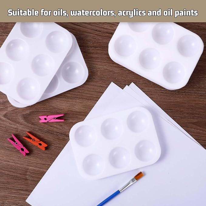 100 Pcs White Plastic Paint Palette 6 Well Rectangular Watercolor Pans Paint Holder Tray Palette Paint Mixing Palette for Acrylic Painting Art DIY Craft