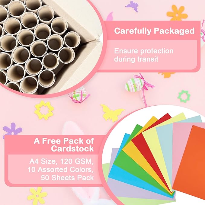 120-Pack Kraft Cardboard Tubes for Crafts-1.57x3.74 Inches&1.5x3.4 Inches-Resistant Toilet Paper Rolls for DIY, School Supplies & Art Projects-Include 50 Sheets A4 Colorful Paper-Brown