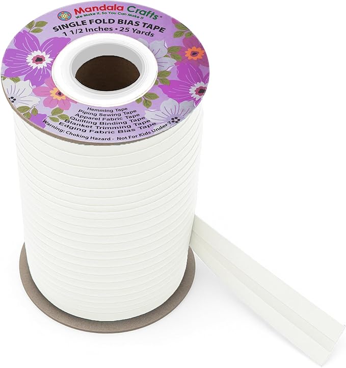 Mandala Crafts 1 1/2 Inch Single Fold Bias Tape for Sewing, Quilting, Piping, Hemming, Blanket & Quilt Binding – 25 Yards Off White Fabric Seam Binding Tape
