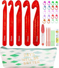 Weabetfu 5 Large Crochet Hook,25mm 20mm 18mm 15mm 12mm Size Crochet Hooks, Large Crochet Hooks for Chunky Yarn,24PCS Big Crochet Needles,10mm-25mm Crochet Hook with Case(Red)