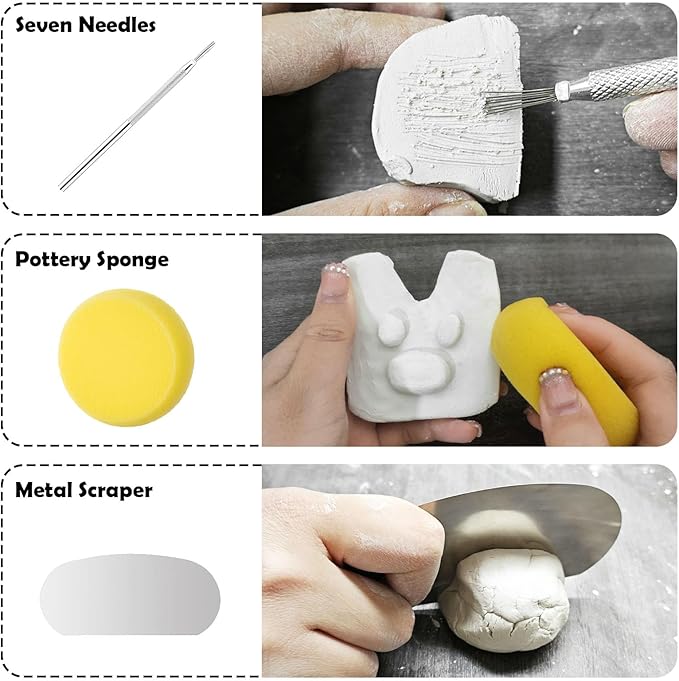 EIGTWEN 100ml Air Dry Clay Glaze and 29pcs Clay tools kit, Gloss Clay Varnish Protects Clay from Surface Wear, Pottery Tools Can be Used for Stippling, Carving, Molding, and Shaping Clay Crafts(Gloss)
