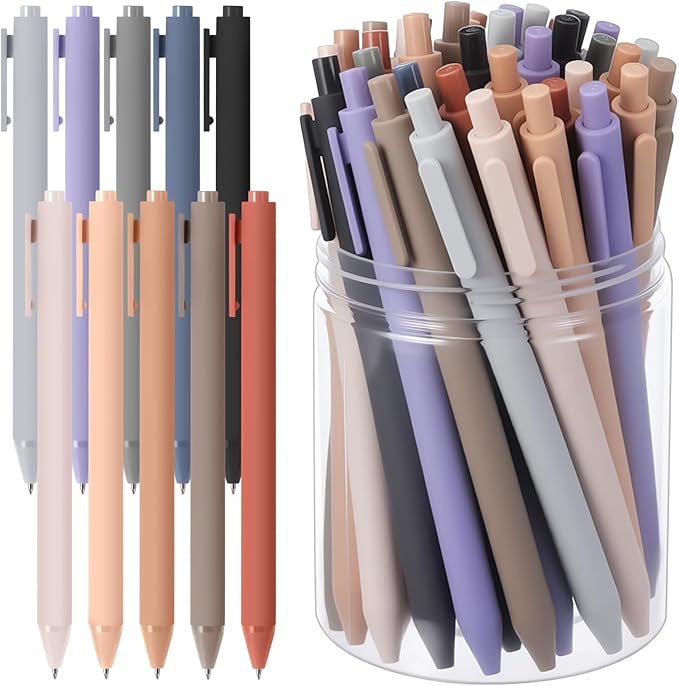 Crtiin 50 Pcs Gel Ink Pens Bulk, Black Ink 0.5mm Fine Point Retractable Pen Smooth Writing Office Supplies for Teacher Server Nurse Christmas Charity Donation Valentine (Morandi Colors)