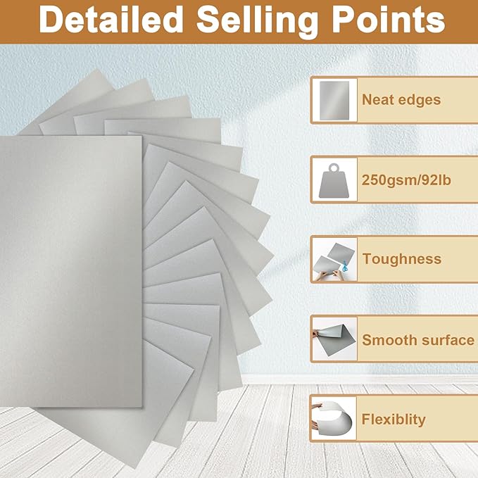28 Sheets Shimmer Silver Cardstock 8.5 x 11 Metallic Paper, 250gsm/92lb Premium Heavyweight Card Stock for DIY Card Making, Greeting Cards, Wedding Invitations, Paper Crafting
