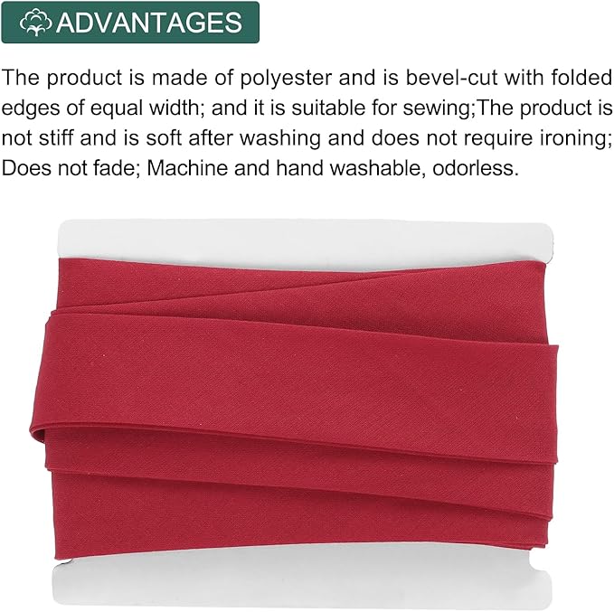 MECCANIXITY 1 Inch Double Fold Bias Tape Continuous Bulk Cotton Bias Tape for Sewing Seaming Quilting Hemming Binding Crafts (Dark Red 6 Yards)