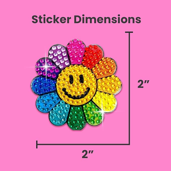 StickerBeans® Rhinestone Stickers - Happiness 4-Pack, 2” x 2” Each, Unique Sparkly Cut-to-Shape for Collecting, Trading, Decorating Laptops, Phone Cases, Scrapbooks - for Kids, Teens, & Adults