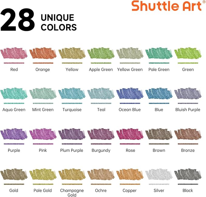 28 Metallic Colors Dual Tip Acrylic Paint Markers, Brush Tip and Fine Tip Acrylic Paint Pens for Rock Painting, Ceramic, Wood, Canvas, Plastic, Glass, Stone, Calligraphy, Card Making, DIY Crafts