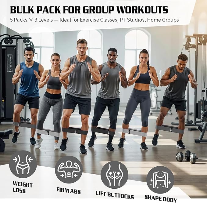 3/15PCS Fabric Resistance Bands for PT& Yoga Class, Athletes Training, Home Gym Exercise, Non-Slip Booty Bands Bulk Set for Glute, Leg Bands for Women, 3 Resistance Levels with Carry Bag