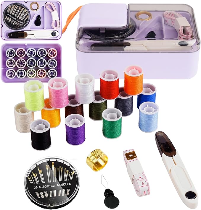 Mini Sewing Kits for Adults & Kids, Small Sewing Accessories and Supplies for Beginners with Needles, Threads, Scissors, Measure Tape, Suitable for Travel, Home, School and DIY Gift (Purple)