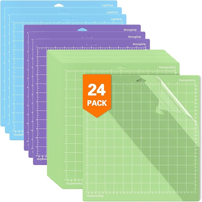 24 Pack Cutting Mat for Cricut Bulk, 12x12 Inch (Light, Standard, Strong), Vinyl Mat Variety Adhesive Mats for Cricut Explore Air/Air 2/One/Maker