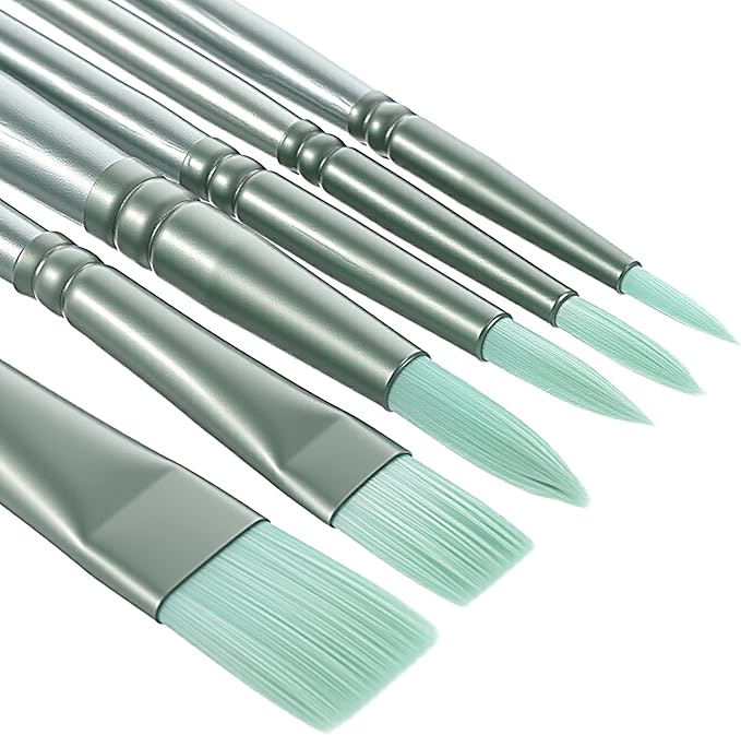 6 PCS Nylon Paintbrushes for Acrylic Paint Water Color Brushes, Face Paint Brushes Acrylic Painting Brush Set Watercolor Brush for Canvases Rock Body Nail Miniature Detailing Drawing Art