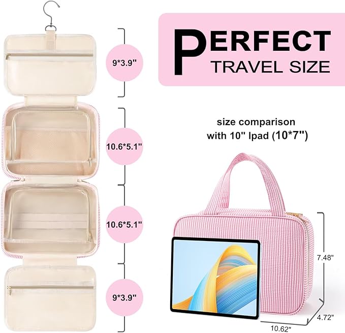 TOPEAST Travel Toiletry Bag Makeup Bag - Hanging Toiletry Bag for Women, Portable Toiletries Travel Bag and Cosmetic Bag, Airplane Travel Essentials Travel Toiletry Bag - Letter J, Purple