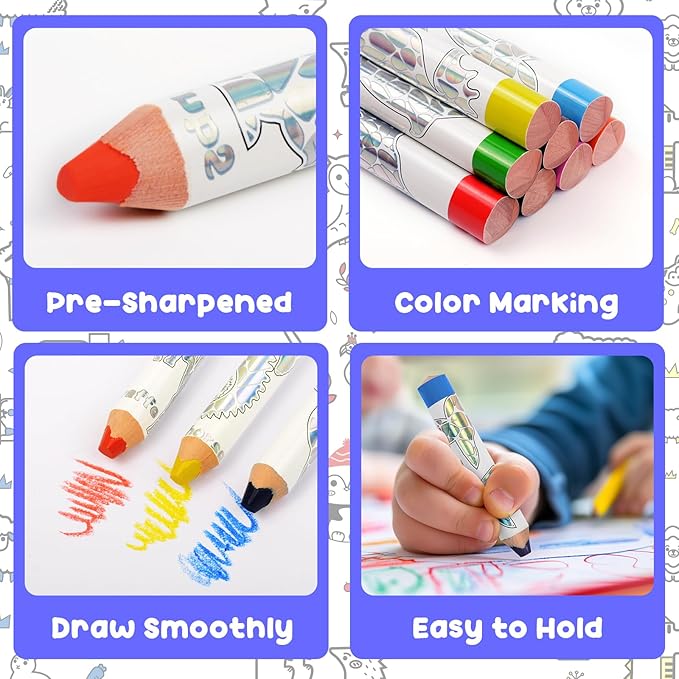 ThEast Stocking Stuffers for Kids, 8 Jumbo Toddlers Colored Pencils, Cute Animal Toddlers Crayons Coloring Pencil with Sharpener, Pre-Sharpened